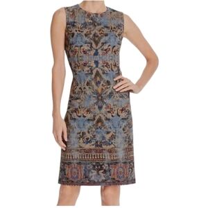 Kobi Halperin Blue and Brown Patterned Midi Sheath Sleeveless Dress Size 2